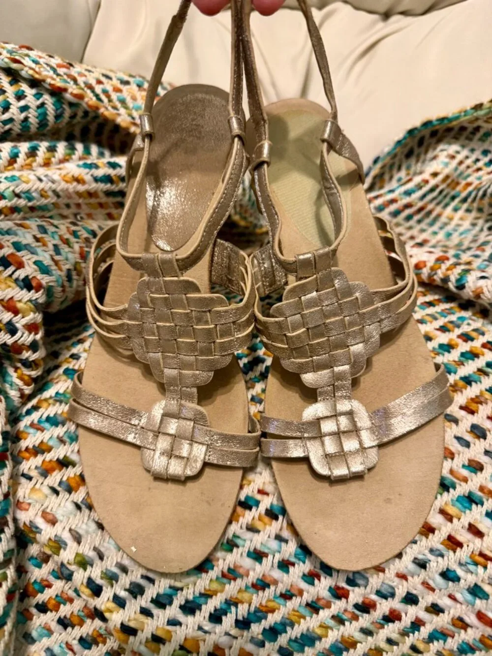 Anne Klein Metallic Wedge Sandals – Size 9 – Champagne Gold